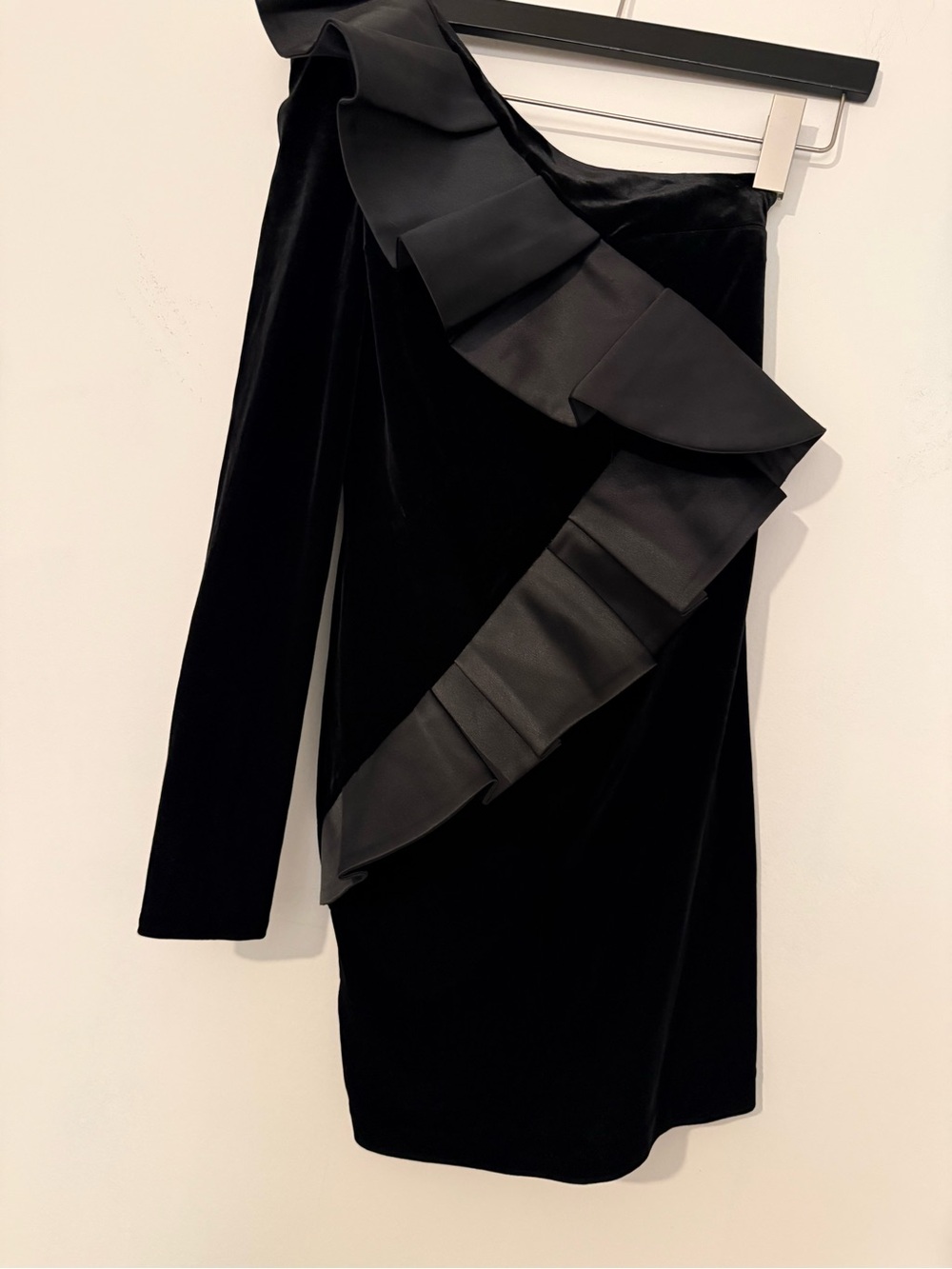 Express Black One-Shoulder Ruffle Velvet Dress Holiday Dress
